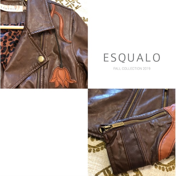 SOLD Esqualo Embroidered Vegan Leather Moto Jacket - Picture 4 of 5